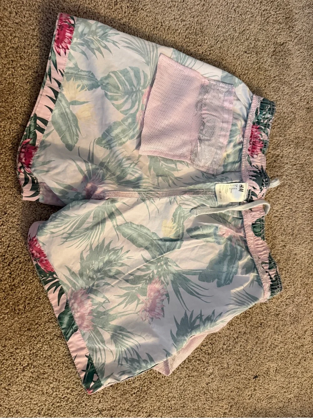 H&M Pink Tropical Floral Drawstring swim Shorts